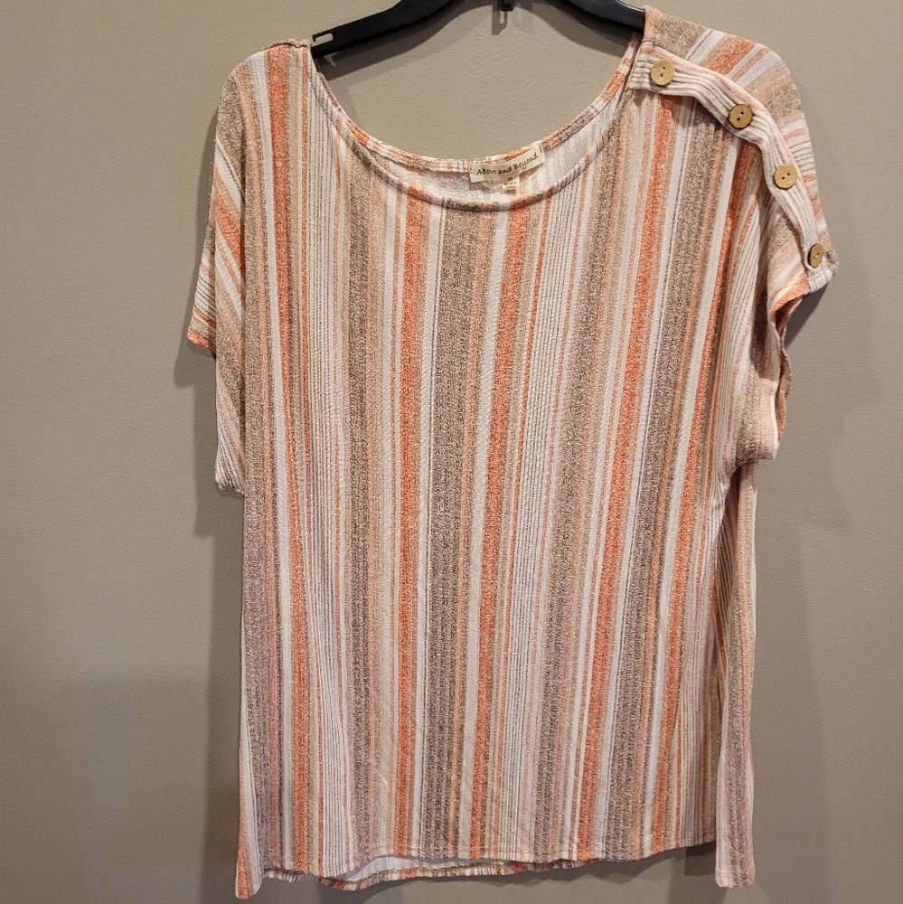 Above & Beyond white, pink and gray stripe tunic, women's 2X
